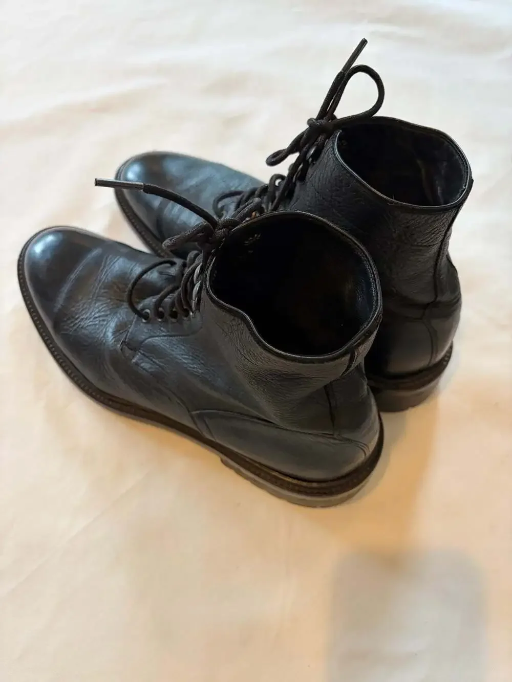 Frye Made in Italy Black Leather Lace-Up Combat Boots